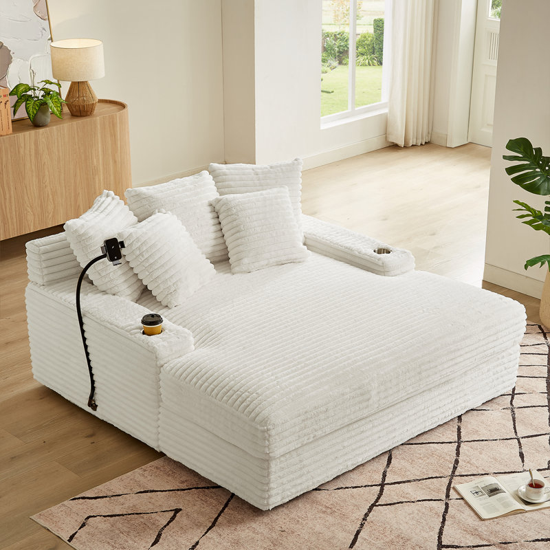 Latitude Run Oversized 63.78 Loveseat Chaise Lounge Sectional Sofa Bed Corduroy Chaise Lounge Chair With Cup Holders Storage Armrests Pillows And Built In Charging Stand Bracket Wayfair
